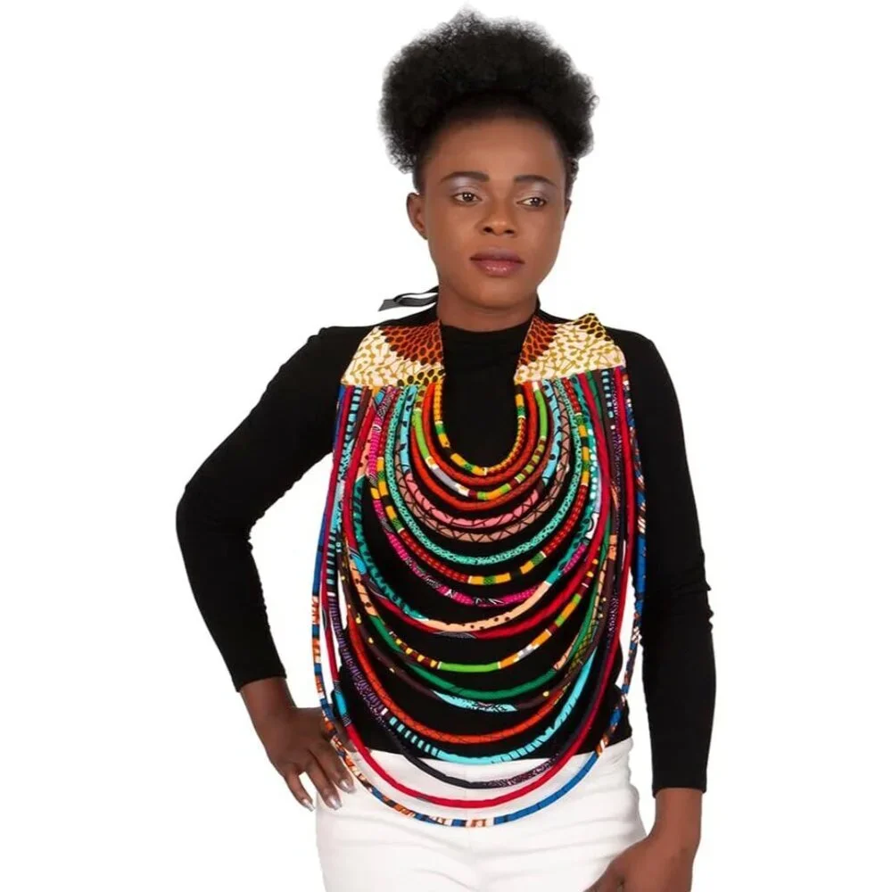 Handmade Necklace Long Multi Strand African Wax Collar - NWOT - Picture 2 of 7